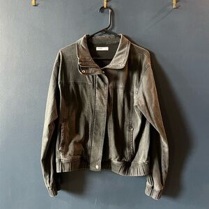 Distressed Black Denim Bomber Jacket